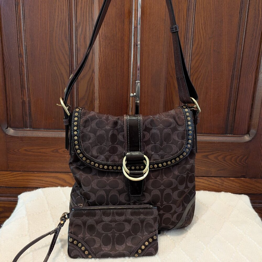 Vintage Coach Soho F12852 Metallic Signature Studded Flap Crossbody Bag
